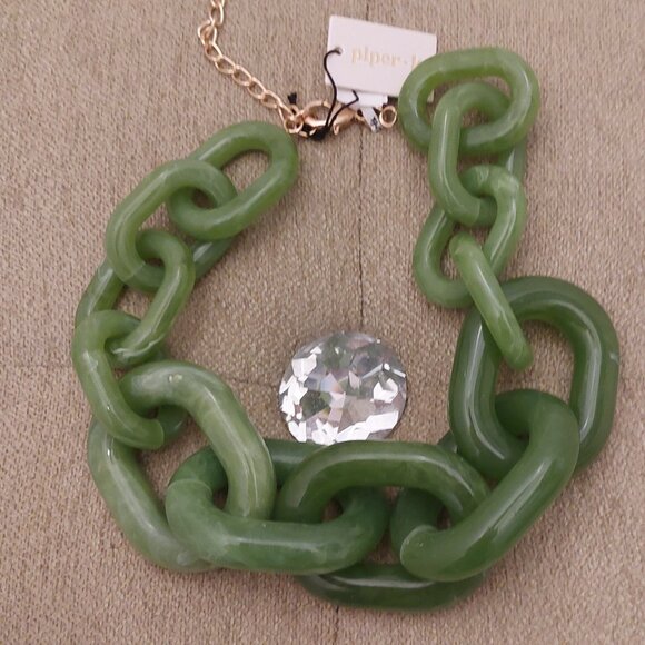 Piper K Green Resin Chunky Chain-Link 20" Necklace NWT - Picture 1 of 2